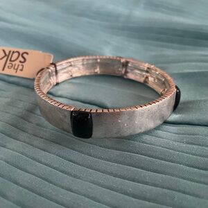 The Sak silver tone black accent stretch bracelet 2.5" NWT‎